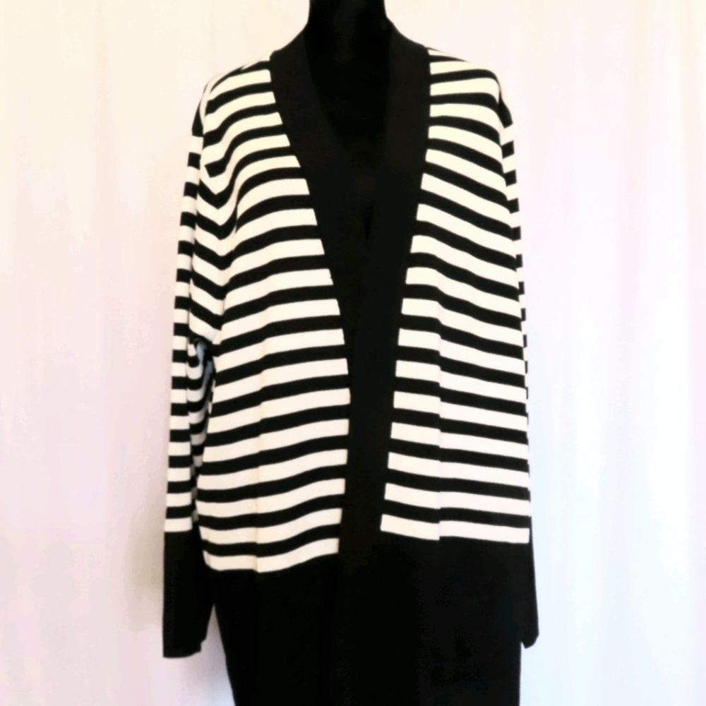 Anne Klein Women's Striped Malibu Cardigan - 3X